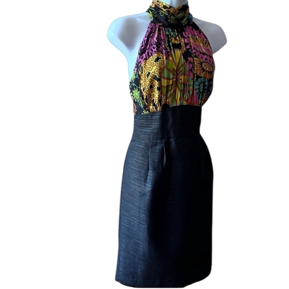 Trina Turk Y2K Colorful Silk Scarf Print Tie Neck Dress Size 6